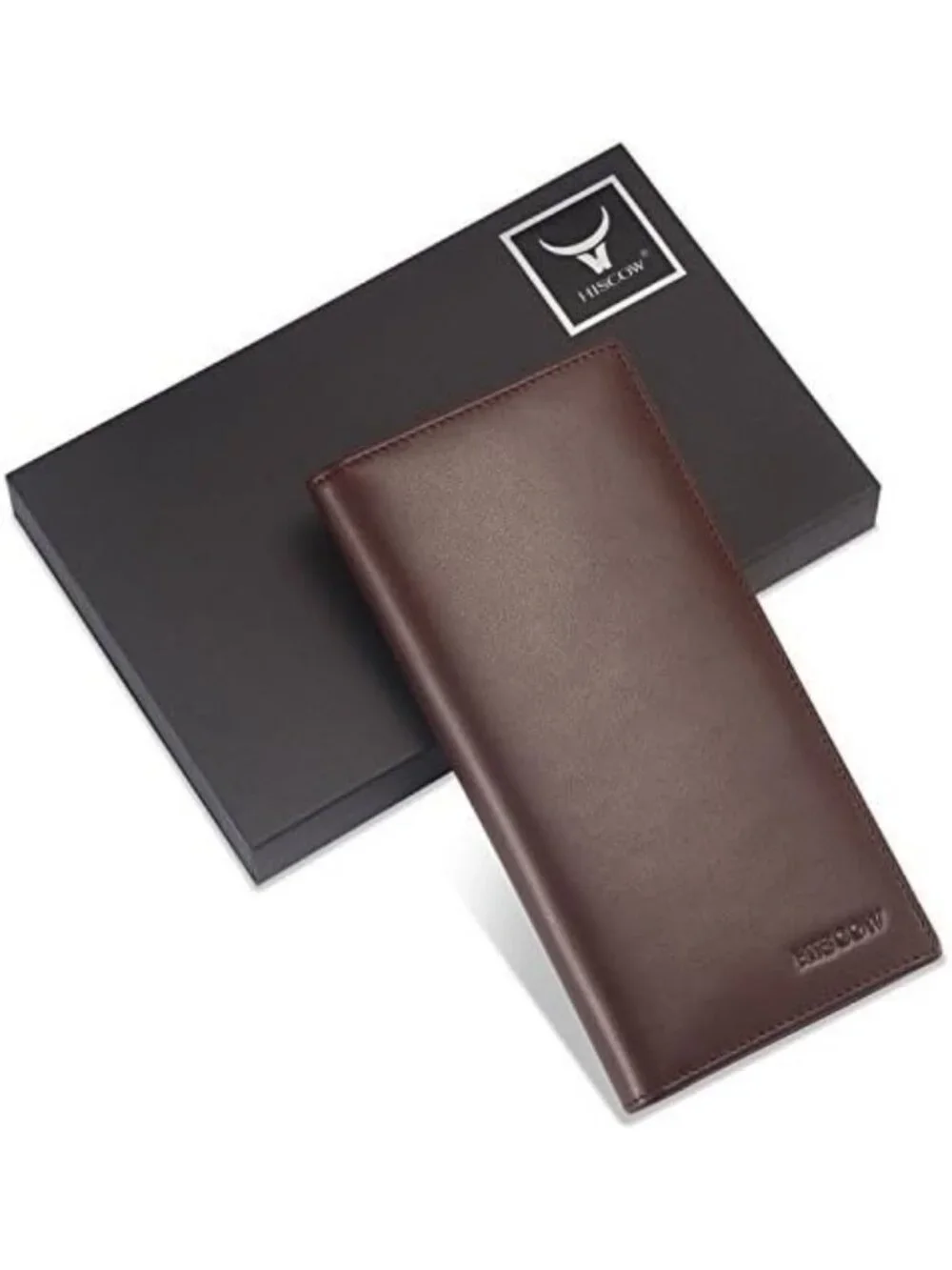 Men's Full Grain Leather Long Wallet - 15 Card Slots, Coffee Color, Stylish